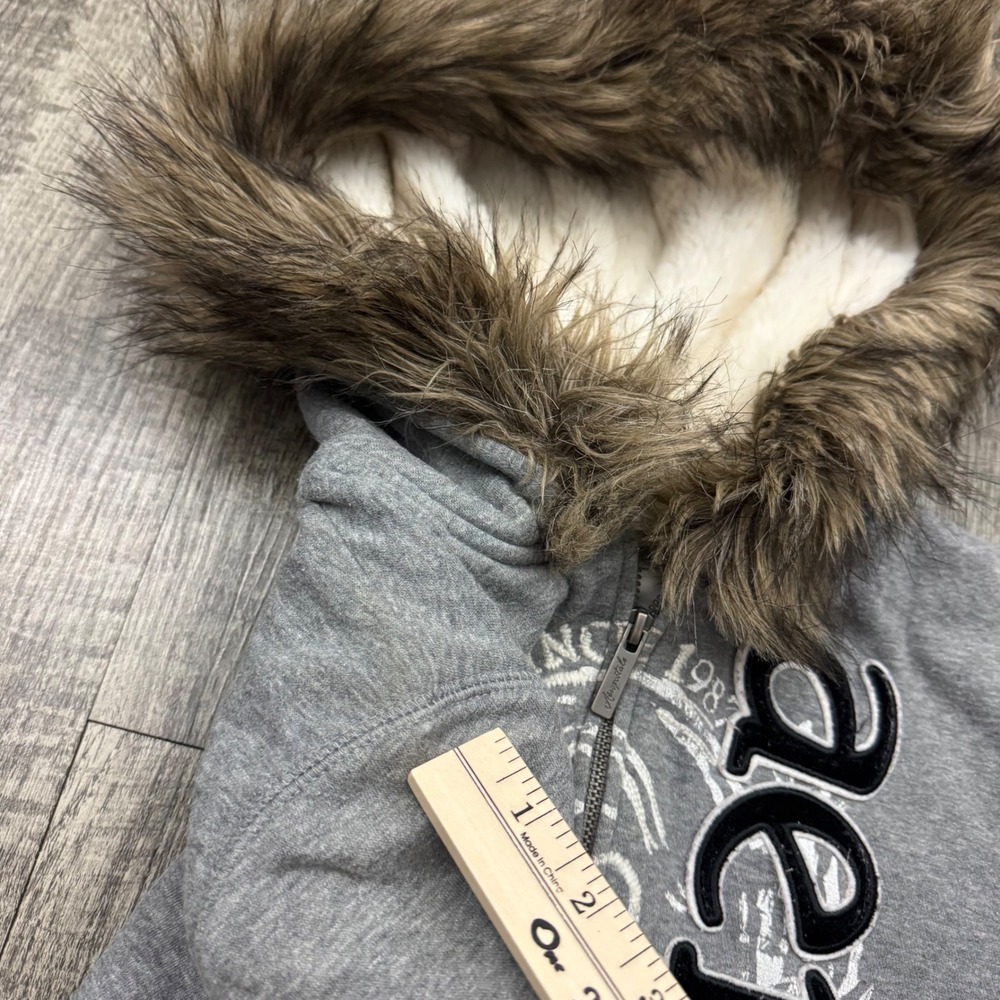 Y2K Aeropostale Grunge Faux Fur Thermal Lined Zip Up Hoodie Sz L - Picture 7 of 12